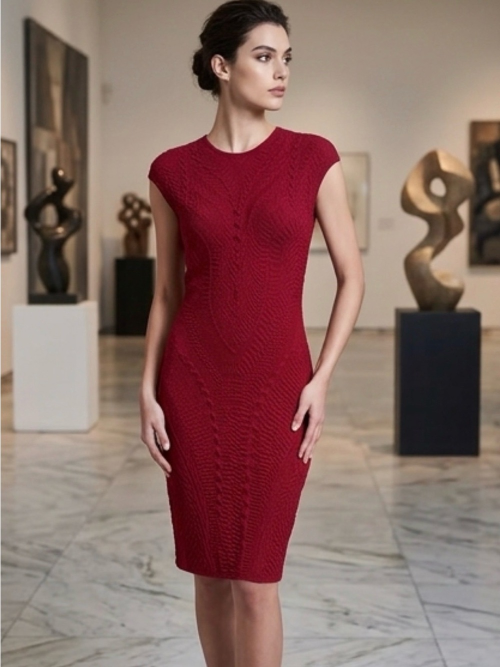 New Alexander McQueen Knitted Burgundy Dress
